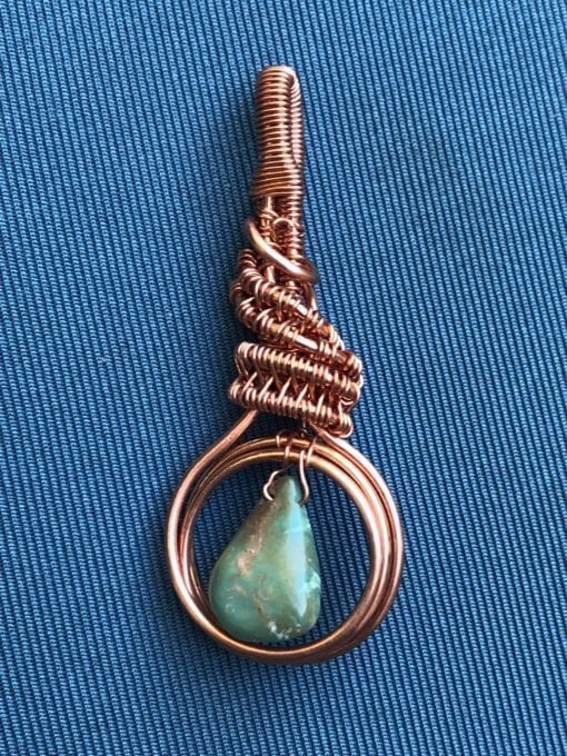 Turquoise & Copper Scrolled Wire Wrapped Pendant