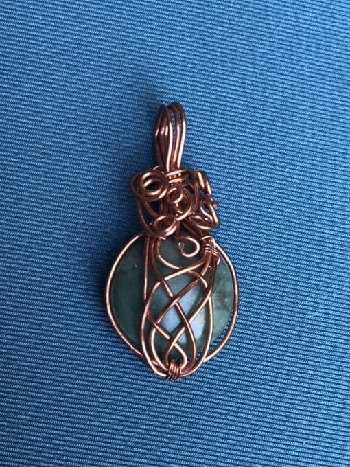 Natural Green Stone Wire Wrapped Pendant