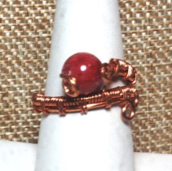 Red Agate Copper Wire Wrapped Ring