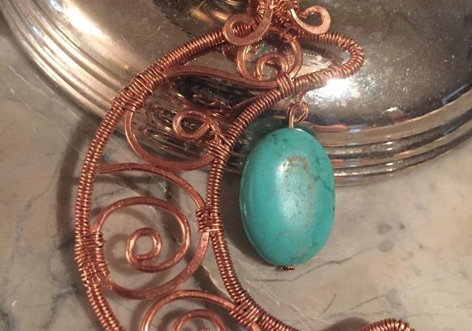 wire wrapped copper blue moon jewelry