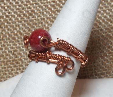red agate copper wire wrapped ring
