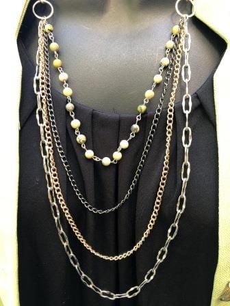 Mixed Metal Layered Necklace with African Jade