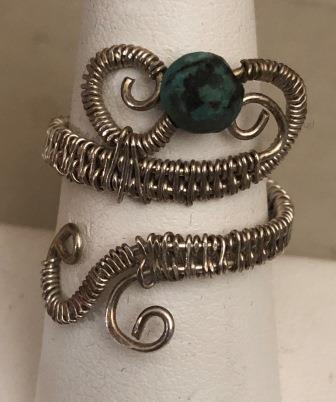 African Turquoise Wire Wrapped Ring