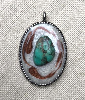 Turquoise with Pealized & Copper Dust Swirls Pendant