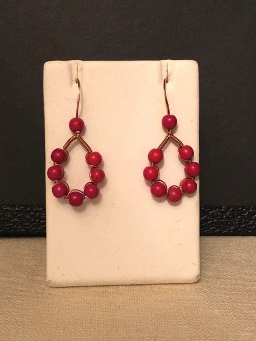 Natural Red Stone on Copper Earrings