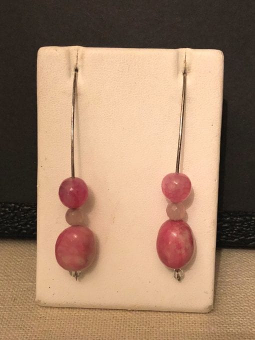 Pink Natural Stones in Sterling Wire Earrings