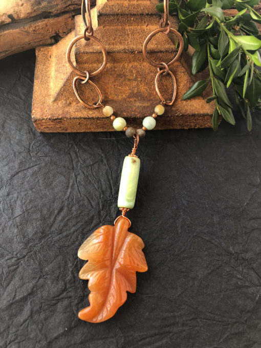 orange aventurine leaf necklace