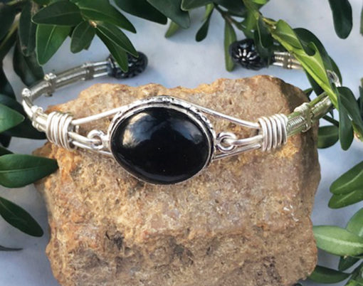 Black agate and sterling silver bracelet