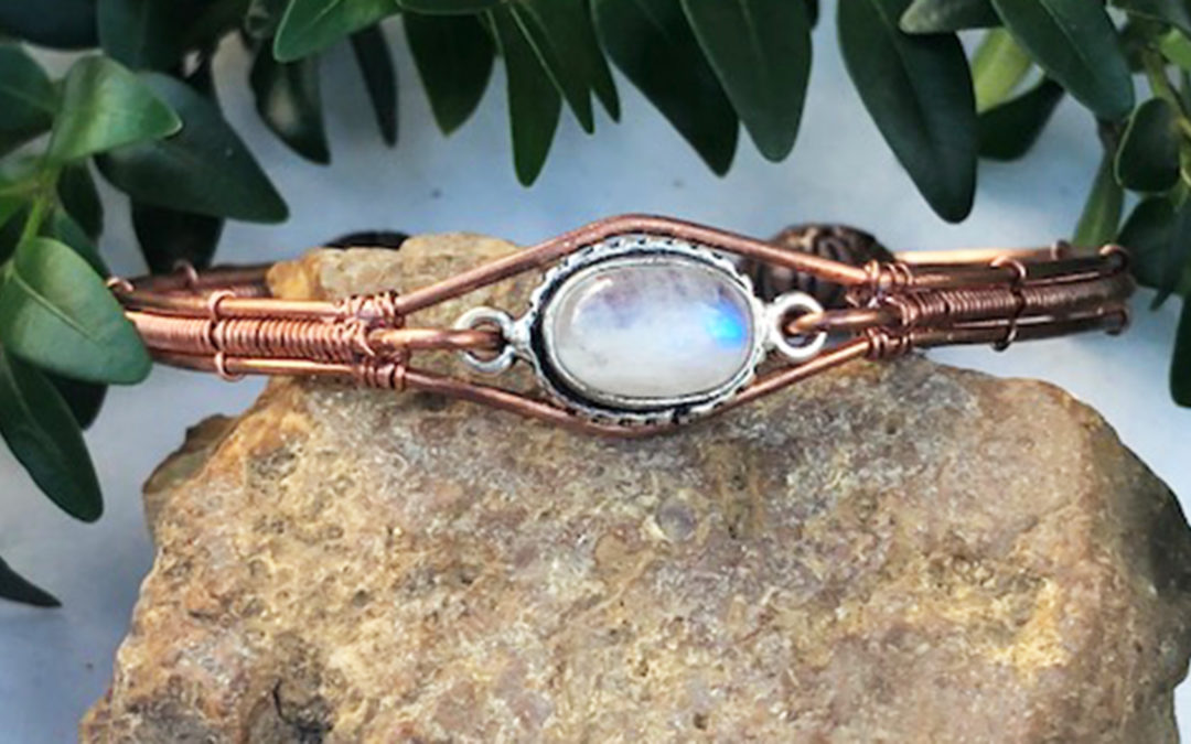 Moonstone sterling silver and copper bracelet