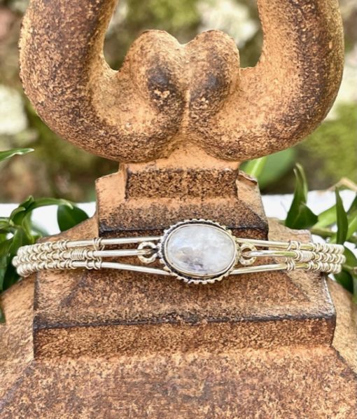 Moonstone bracelet wire wrapped in sterling silver